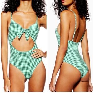 Topshop Gingham Cut Out One-Piece
